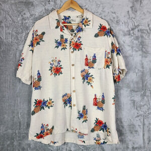 Batik Bay Silk Rayon Hawaiian Floral Button Up Shirt Beach Resort Vacation Large